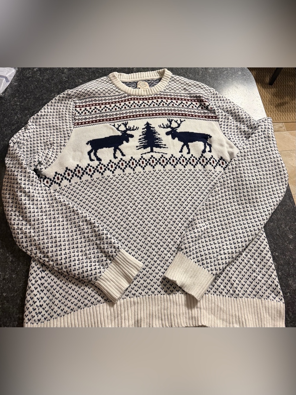 St. John’s Bay XXL Moose Fair Isle Nordic Cotton Sweater Cream Navy